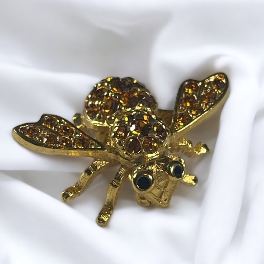 Vintage Joan Rivers Book Piece Pave Citrine Bumble Bee Brooch Pin